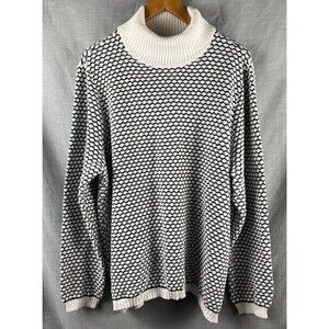 Karen Scott Sweater Women's Plus 2X Turtleneck Black White 100% Cotton